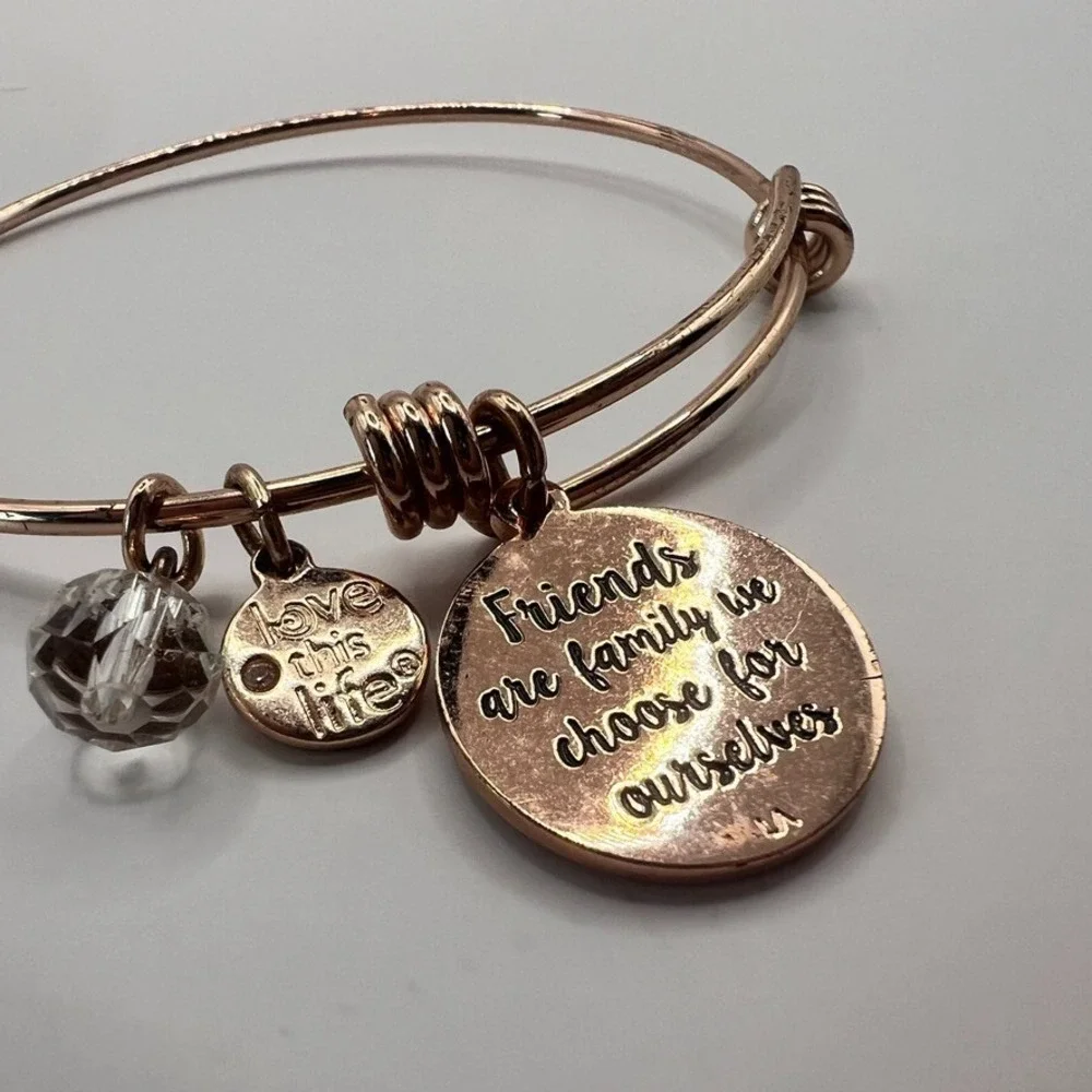 Love This Life Friends Forever Rose‎ Gold Charm Bangle Bracelet Inspirational VG